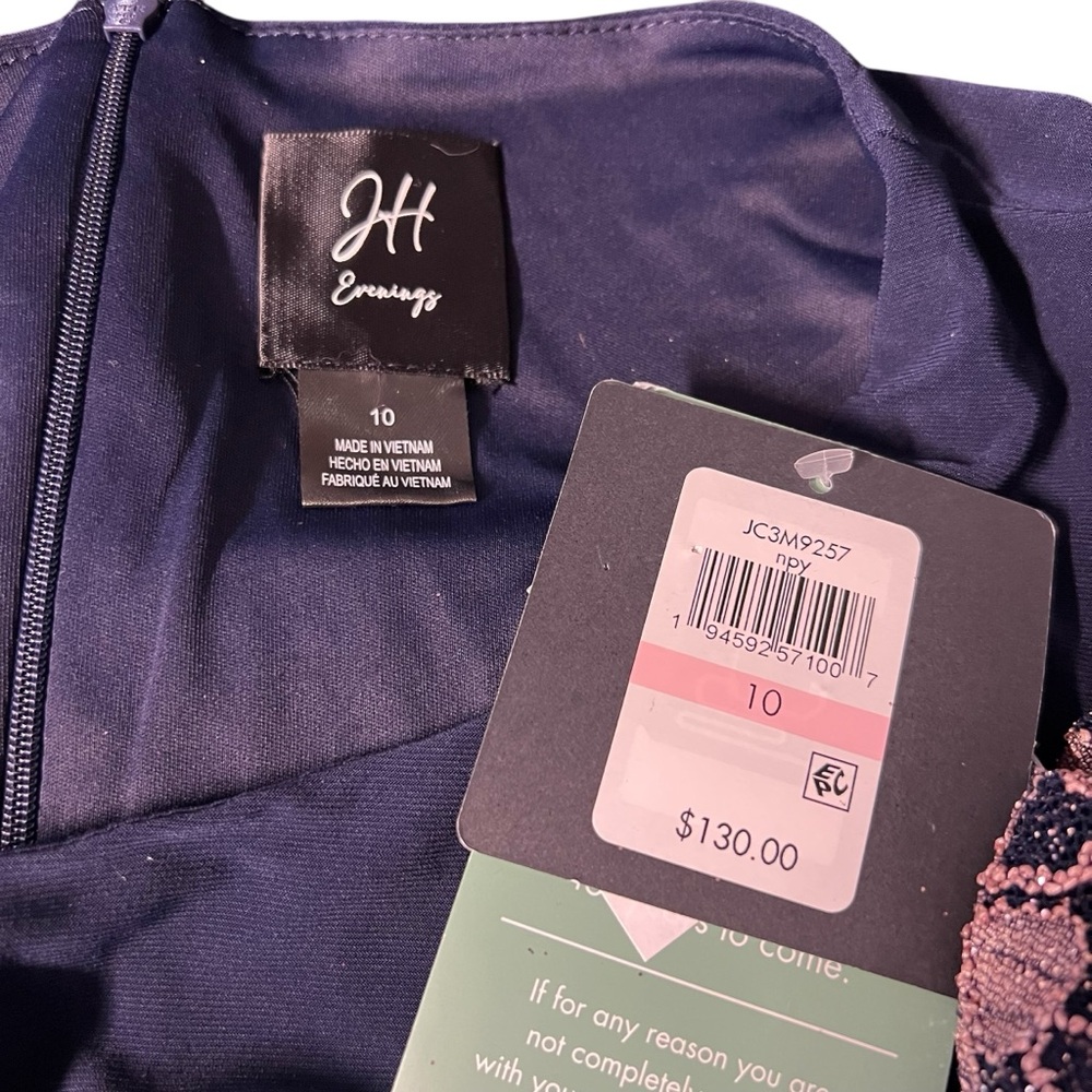 JH Evenings NWT Women’s Blue Midi A-Line Dress w/Jacket & Lace Detail Sz. 10 - Picture 5 of 6